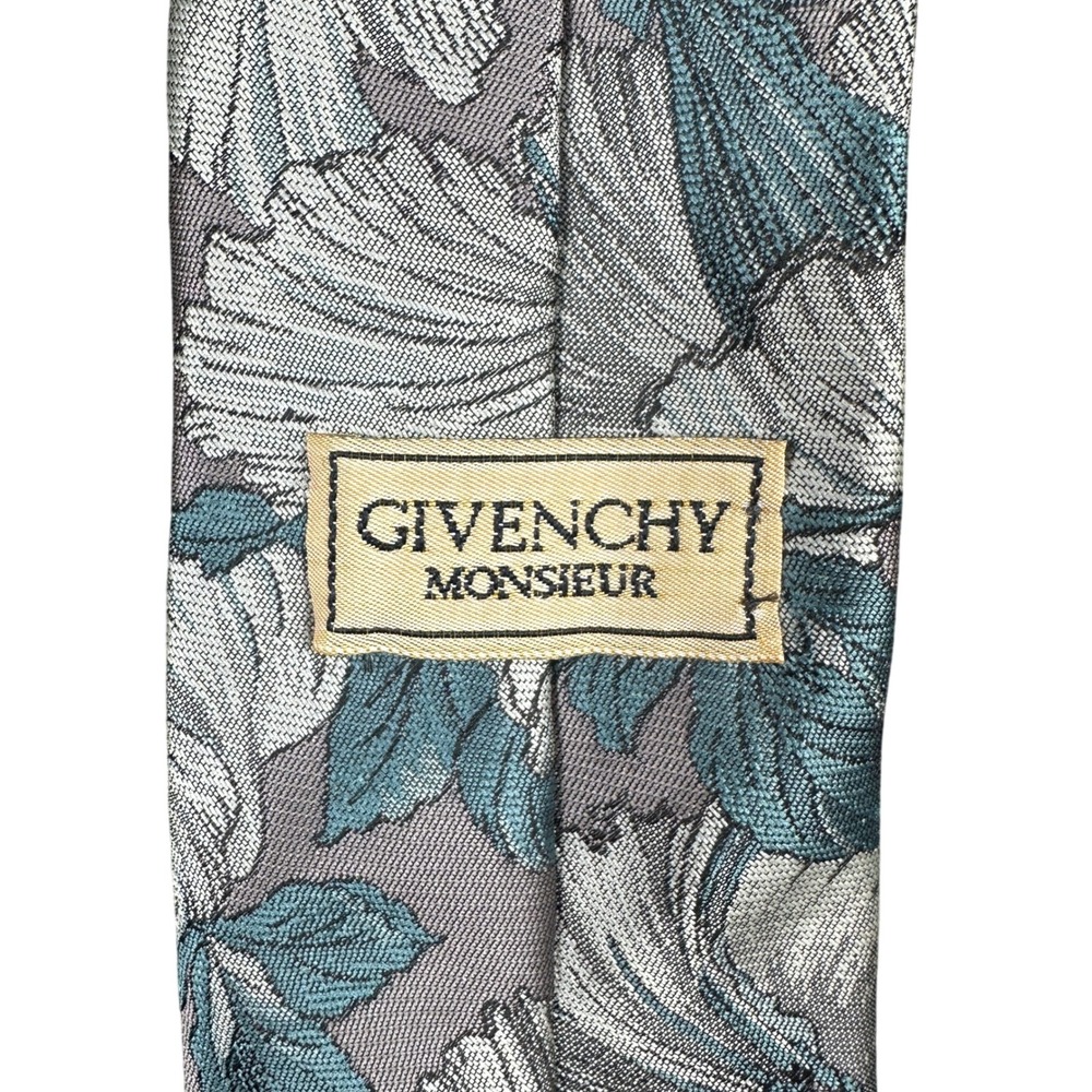 Givenchy Monsieur Vintage Floral Silk Blend Tie Grey Teal Quiet Luxury Mens
